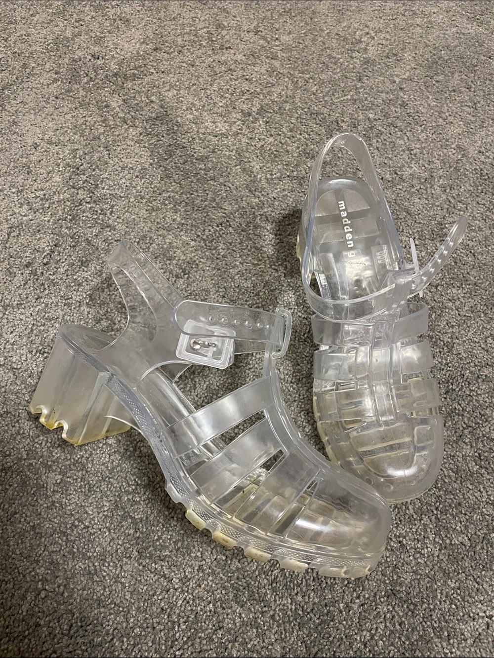 Madden Girl Translucent Jelly Heeled Sandals 7.5- Clear